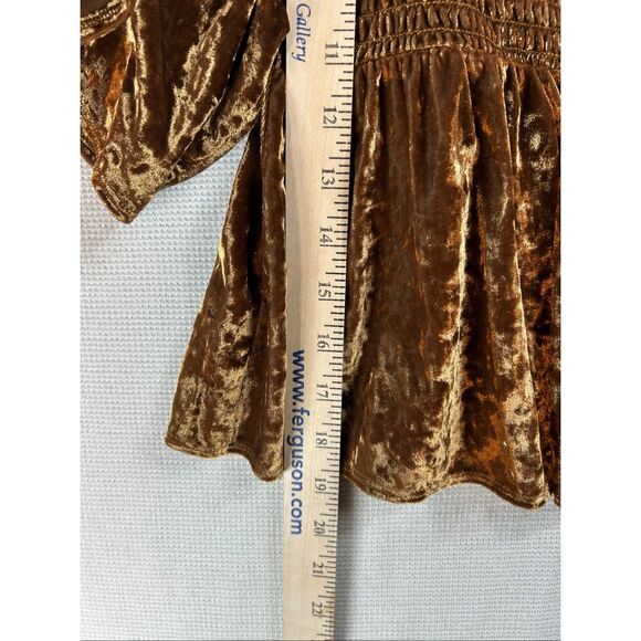 American Eagle Crushed Velvet Smocked Peplum Top | Puff Sleeve Boho Y2K | M - Picture 8 of 10